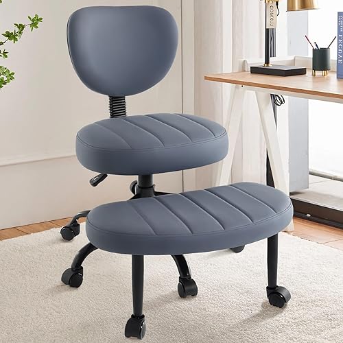 Silla de patas cruzadas, silla de oficina en casa cruzada para TDAH con ruedas, altura ajustable, ergonómica, para yoga, con soporte lumbar y