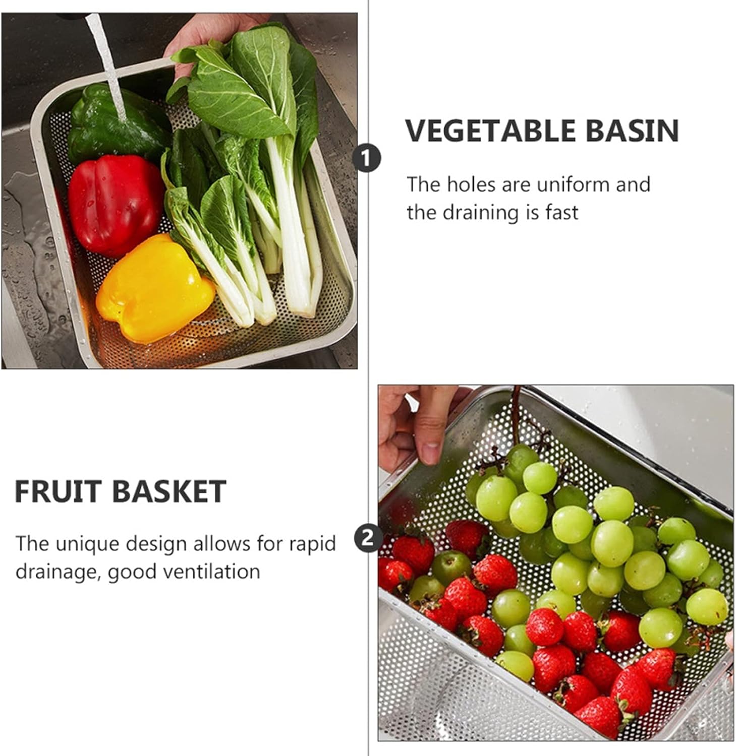 Draining Rack Drain Basket Colander Rectangle Strainer Stainless Steel Sink Basket Vegetable Fruit Colander Strainer Kitchen Tools 1pcs Drainage Rack(Large)