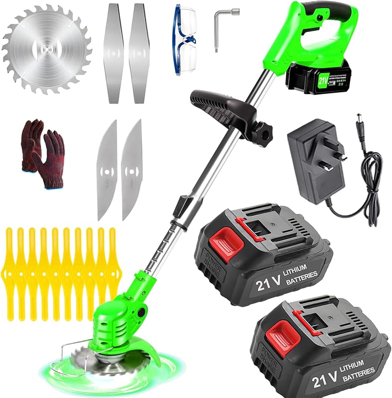 Cordless Strimmer Garden Strimmer Battery Strimmers Cordless Equipped With 2 Rechargeable Batteries 3-In-1 Strimmer Cordless Grass Trimmer Grass Cutter Low Noise Electric Garden Strimmer