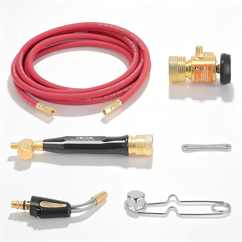 VEVOR Air Acetylene Torch Kit, Acetylene Gas Welding Tool with 11.8FT Rubber Hose, PL-8A Self-Lighting Welding Tip & CGA200 Regulator, Swirl Frame Brazing Torch Kit for Home Industrial Metalworking