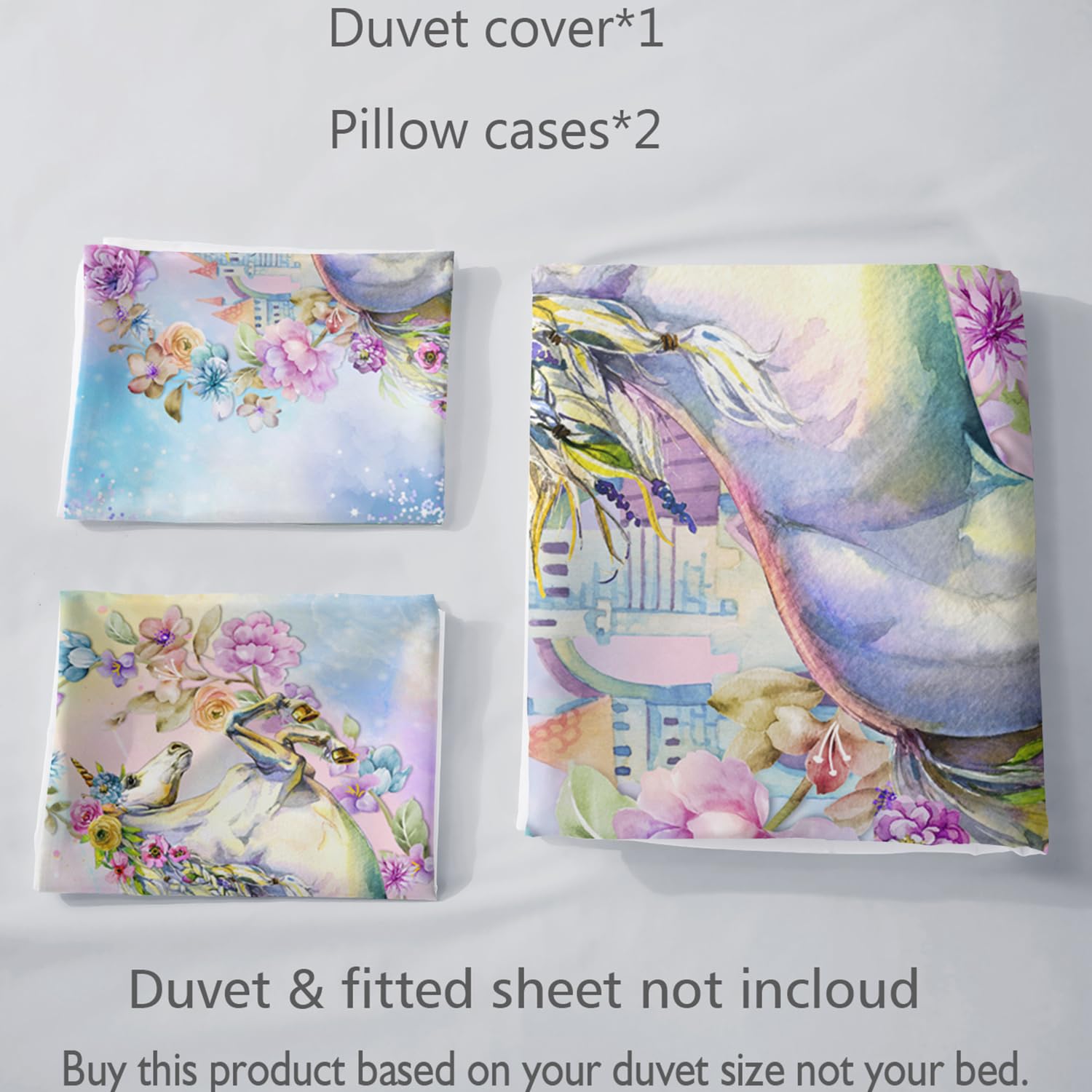 3D Gedruckt Einhorn Bettwäsche, Bunte Bettwäsche Set Geeignet für Kinder/Mädchen/Erwachsene bettwäsche 135 * 200cm,80 * 80cm*1 EEBTTAH020