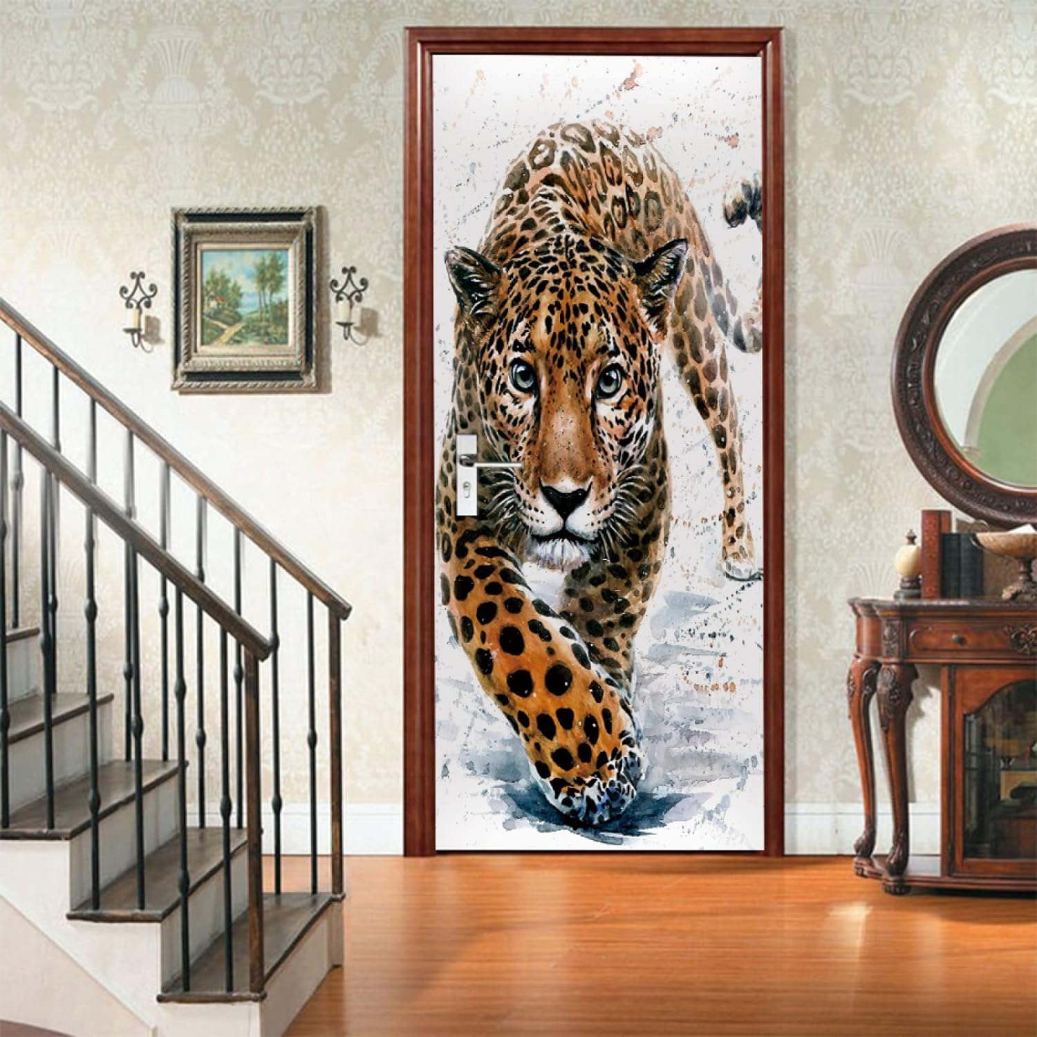 Leoparden Türaufkleber 77x200cm - Selbstklebende Wildtier Türfolie Für Kinderzimmer & Wohnung