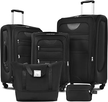 Expandable lightweight travel luggage sets, 22-30 inch soft suitcase with luggage bag, swivel wheels and TSA lock, rolling luggage with toiletry bag and multi-compartment storage