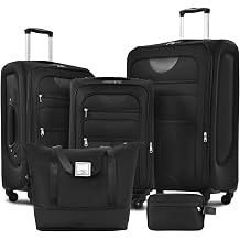 Expandable lightweight travel luggage sets, 22-30 inch soft suitcase with luggage bag, swivel wheels and TSA lock, rolling luggage with toiletry bag and multi-compartment storage