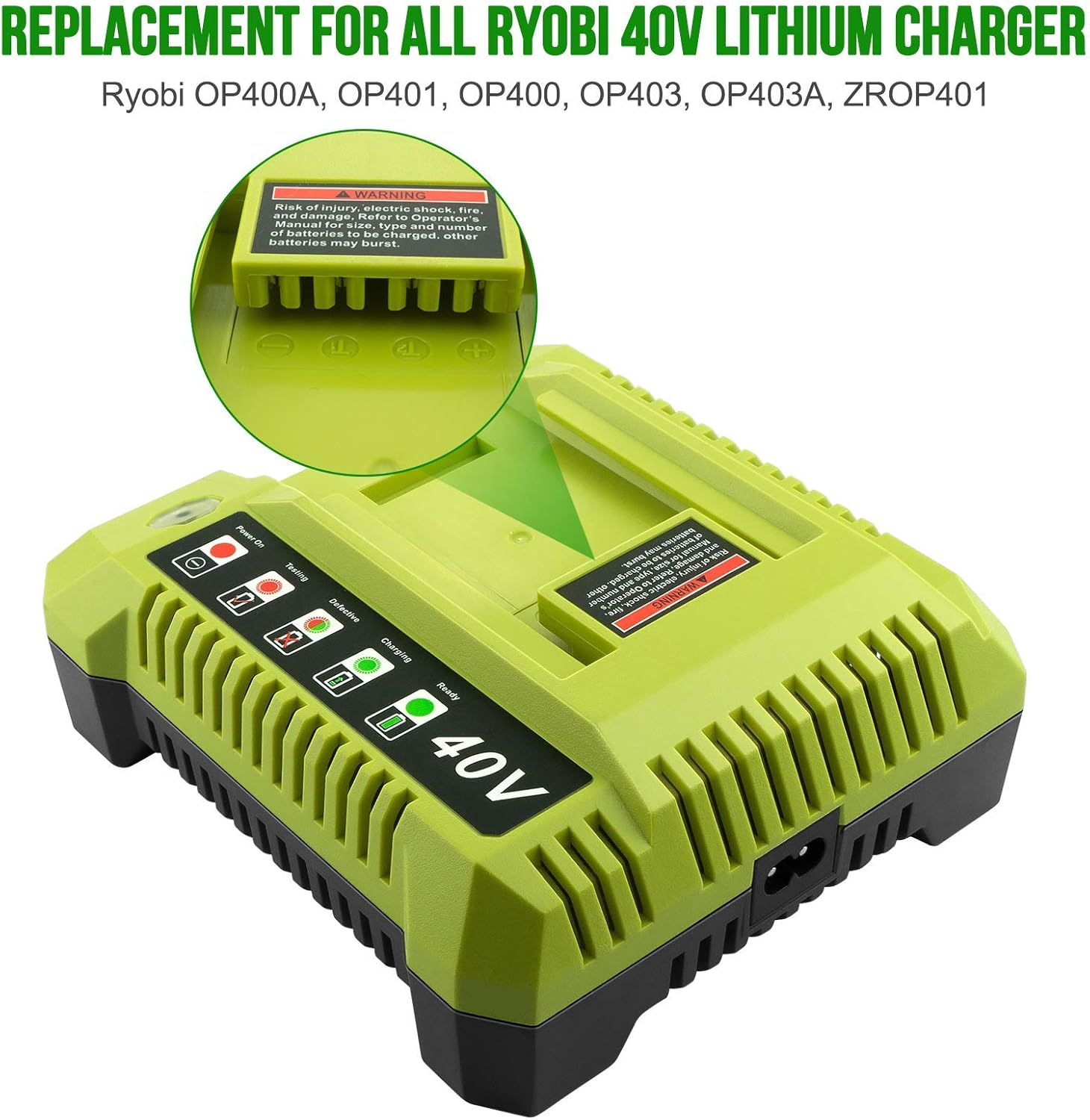 ADVTRONICS 6.0Ah 40V Lithium Battery with Charger OP401 Compatible with Ryobi 40 Volt Battery OP4050A OP4015 OP4026 OP40201 OP40261 OP4030 OP4040 OP4050 OP40501 OP40601 Ryobi 40V Battery and Charger