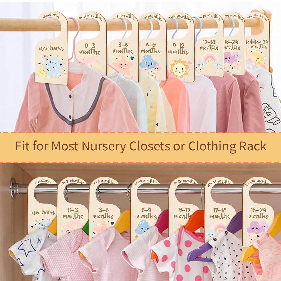 8 divisori per armadio per bambini, in legno, per neonati e neonati a 24 mesi, organizer per neonati, neonati, bambini e ragazze.