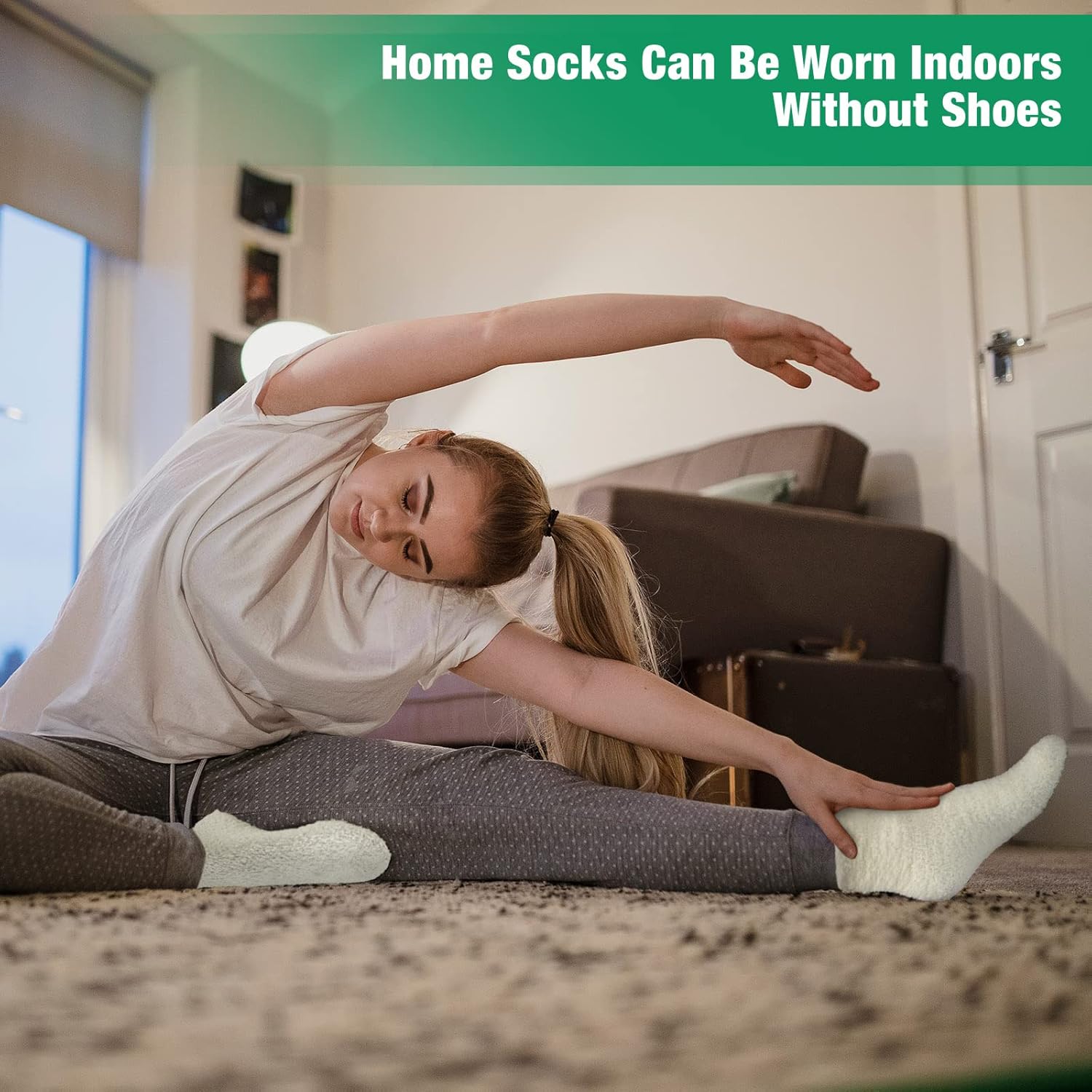 Weewooday 20 Pairs Fuzzy Socks Bulk Fluffy Cozy Slipper Warm Soft Winter Sleeping Socks for Men Women Christmas Gifts Home, White - Image 7