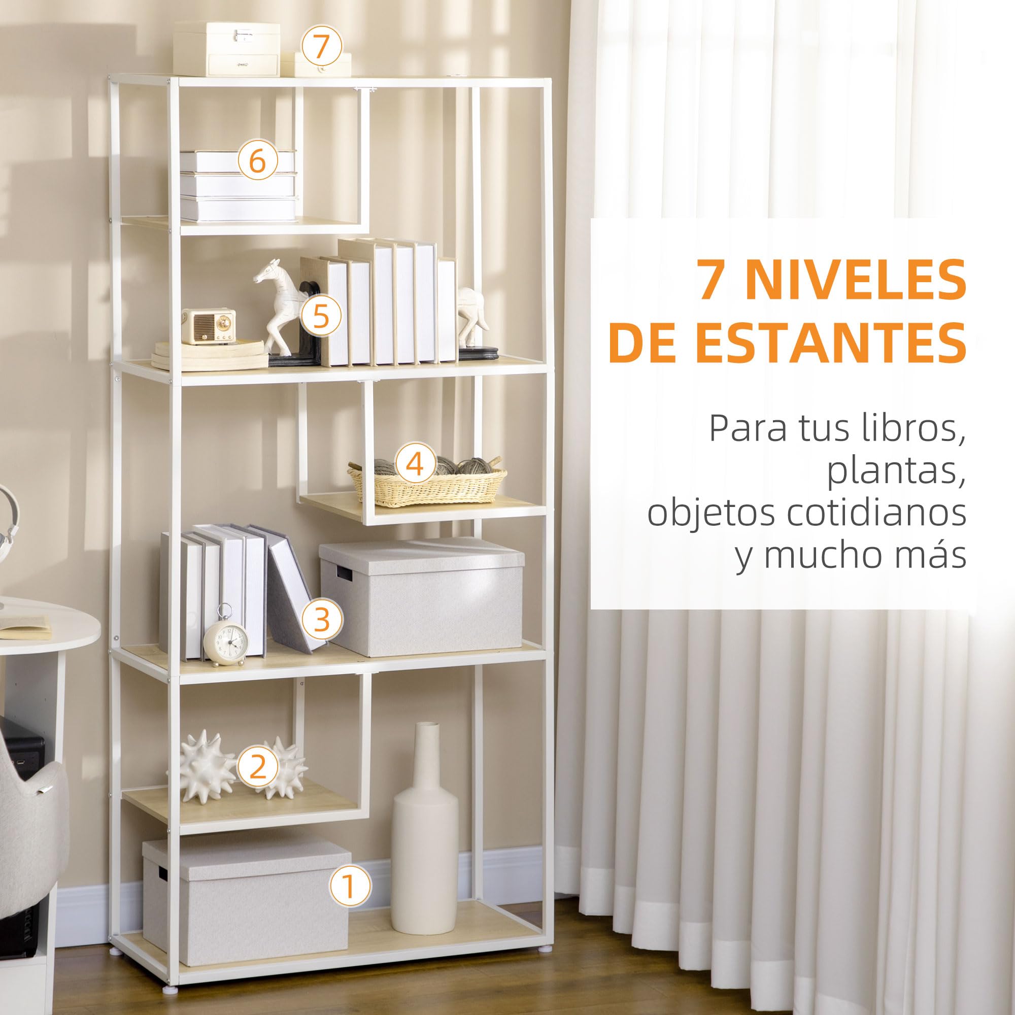HOMCOM Estantería de Almacenamiento Industrial 83x34x180 cm Roble | Estantería para Salón, Librería, con Marco de Acero, para Oficina Estudio Cocina