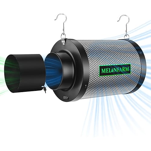 MELONFARM 4 Inch Air Carbon Filter Smelliness Control with Australia Virgin Charcoal, Odor Removal Carbon Filter for Grow Tent, Inline Fan, Hydroponics, Pre-Filter Included, Insulated Flange 4" x 11"