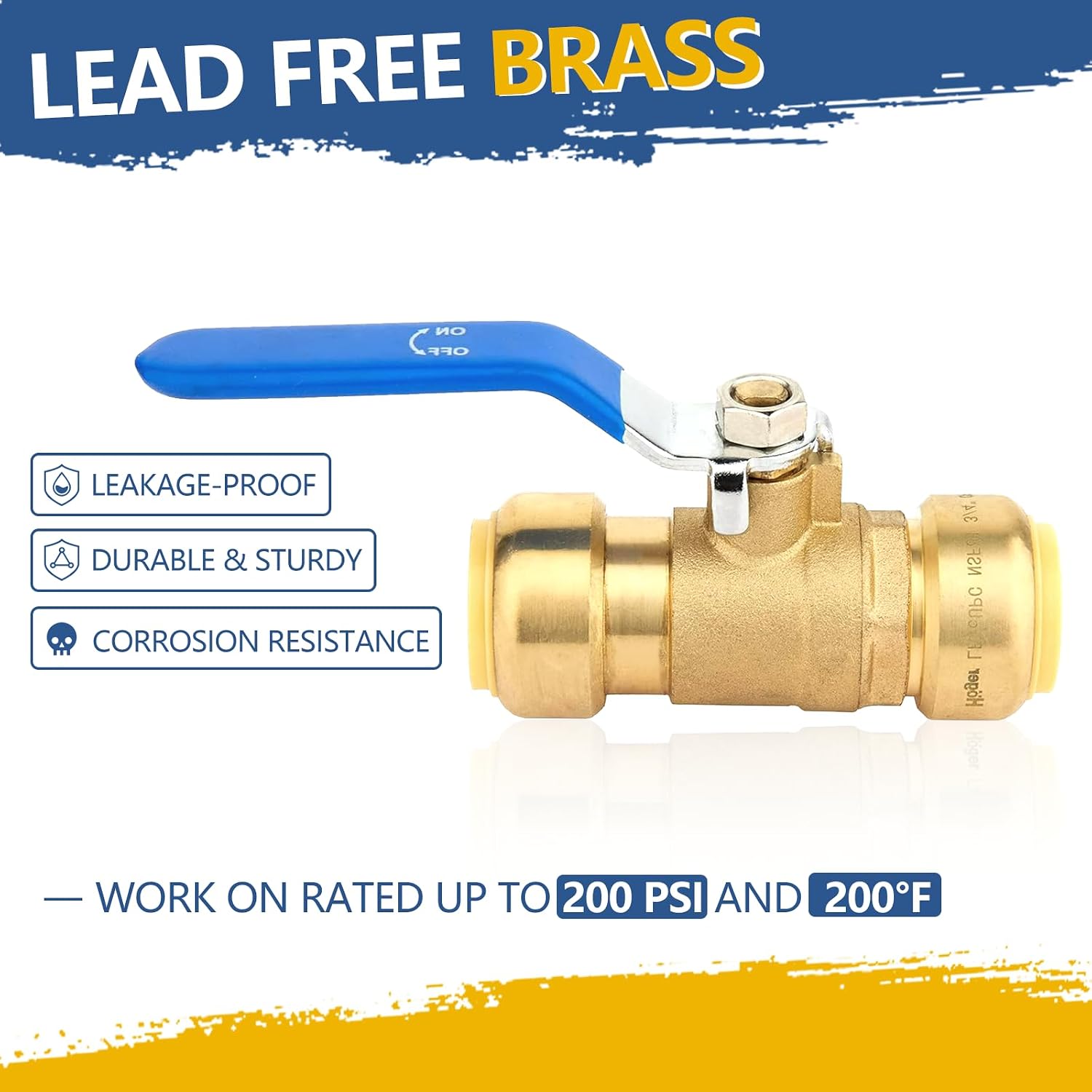 3/4 Inch Ball Valve,Pushfit Shut-off Valve for Cold Water,Push to Connect Ball Valve with Disconnect Clip(Blue Handle,Pack of 10)(PF-VALVE048-10Pack)