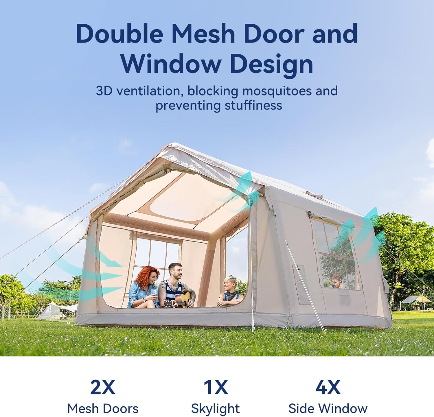 Inflatable Blow Up Tents for Camping,Waterproof Oxford Hot Tent with Manual Pump,Large Easy Setup Inflatable Camping Air Tent for Family Glamping 4/5/6/7 People