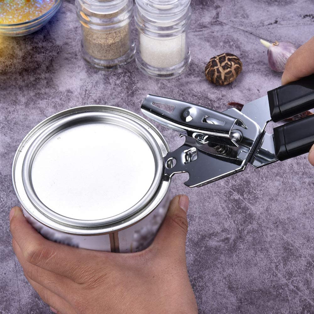 Apriscatole manuale, coperchi di latta apribottiglie per barattoli con impugnatura antiscivolo e manopola girevole ergonomica per anziani con artrite (nero)