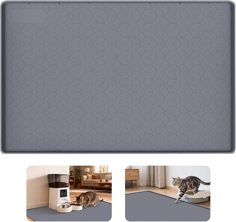 Tapete de Silicone para Comedouro de Gatos Grande Bartuke Cinza-escuro – 86,4 x 56 x 1,5 cm