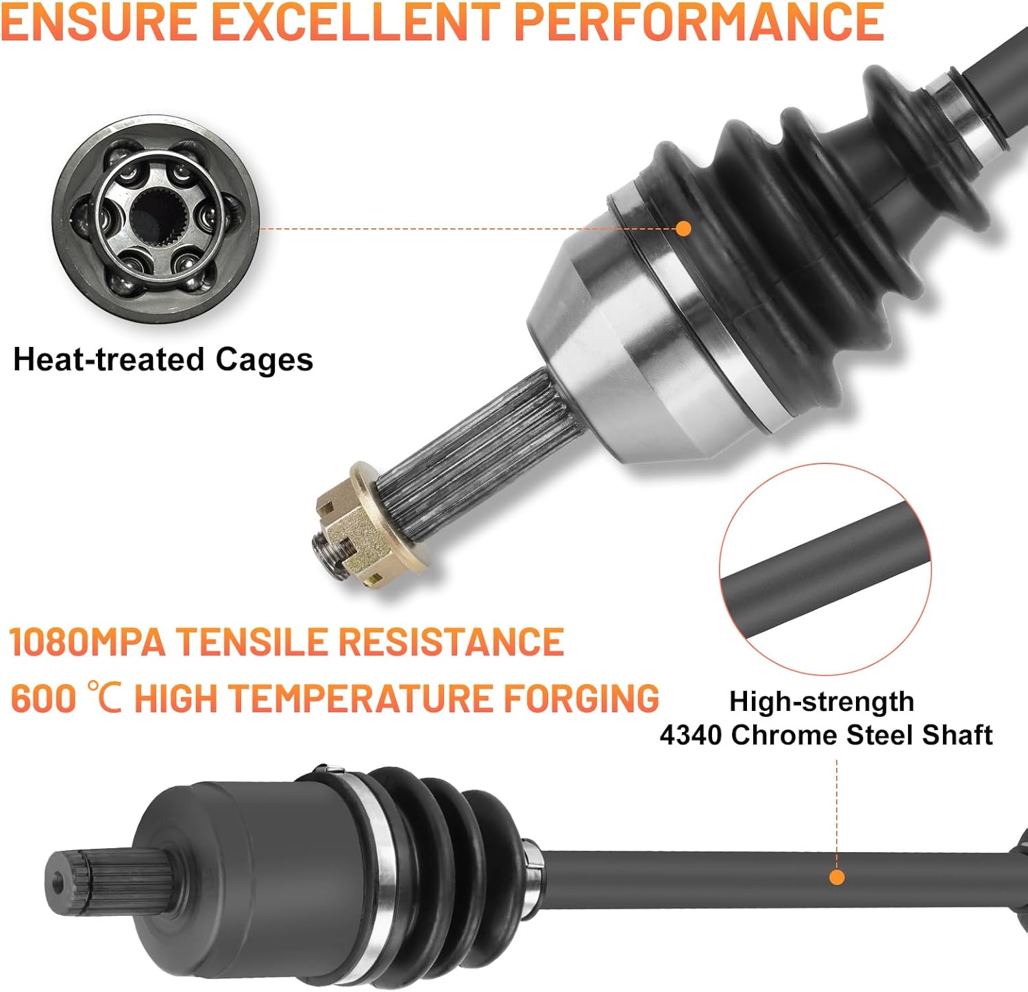 Front CV Axle Shaft for Polaris Ranger 4X4 500 (must use CV joint on innner shaft) 2004-2007, Ranger 700 / XP 700 4x4 2005-2007, Ranger 700 6x6 2006 2007, Left & Right Axle for 1332423-1 Pair