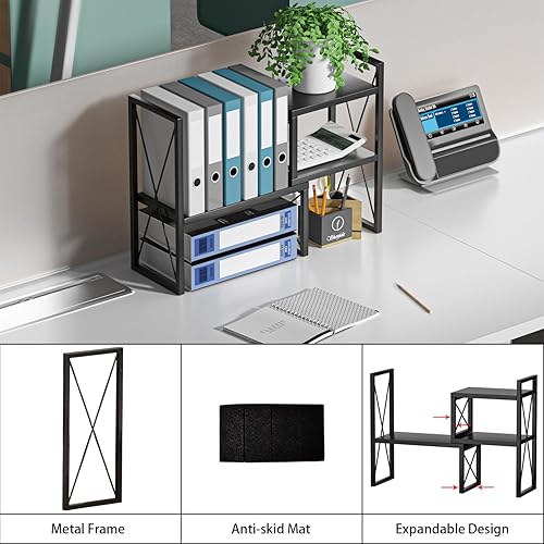 Miniatura 7 de Organizador de estante de escritorio, estantería pequeña para oficina, estantes superiores de escritorio de madera, organización y almacenamiento de