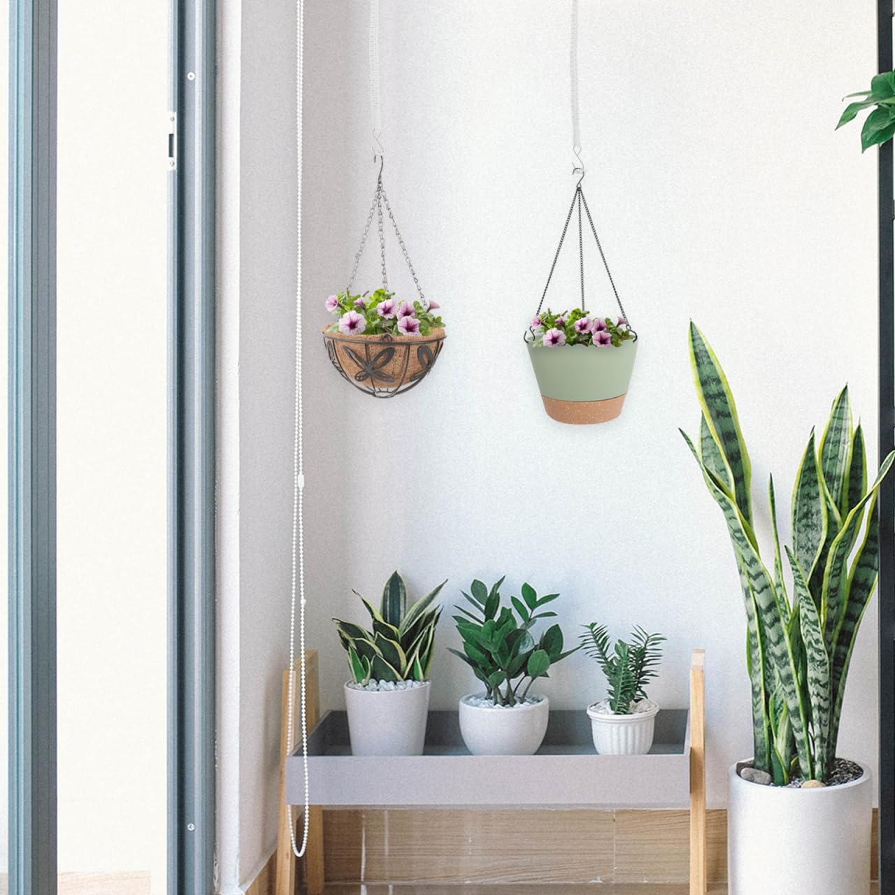 Kisangel Macrame Plant Hanger Extenders 2-Pack Adjustable Cotton Rope with Hooks for Indoor Outdoor Hanging Flower Pot Basket Extension Balcony Porch D Cor
