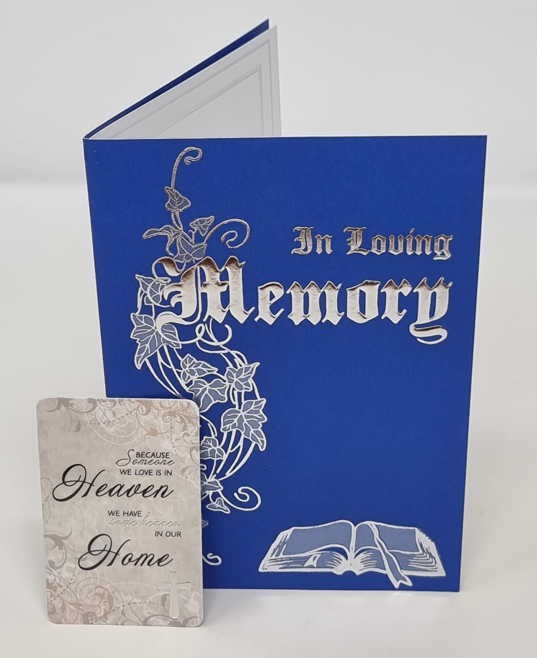 2 X In Loving Memory Deluxe Blue Sympathy Catholic Mass Card Unisex for Men or Women with 2 Keepsake Memory Wallet Card