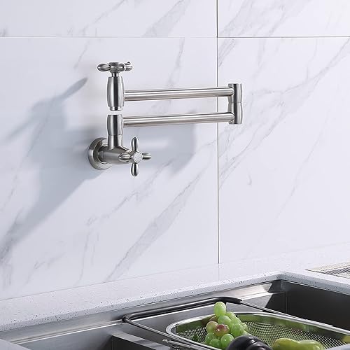 Miniatura 2 de Llenador de ollas de níquel cepillado grifo de cocina de latón macizo plegable montaje en pared extensible doble articulación brazo oscilante de un