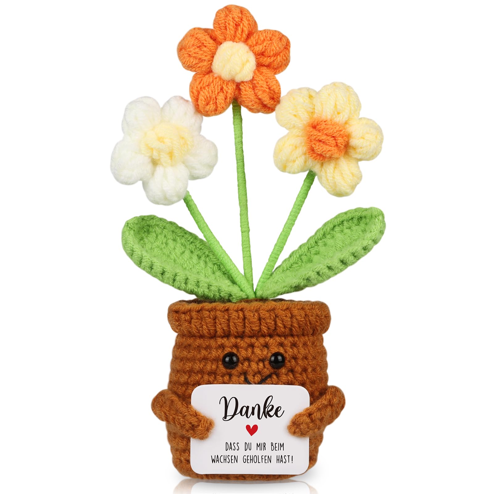 WenmthG Kleines Dankeschön Geschenk Glücksbringer Gehäkelte Mehrfarbig Blume für Frauen Freunde Kollegen Abschied Ruhestand Weihnachts Papa Mama Oma Opa Pocket Hug Positive Kartoffel Deutsch Ersatz