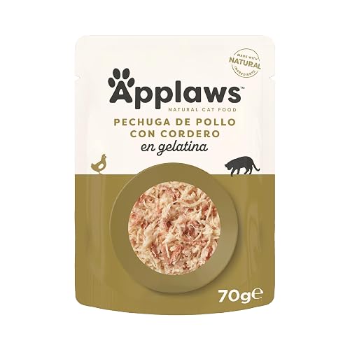 Applaws: Comida húmeda Natural para Gatos en bolsitas, Pollo con Cordero en gelatina - 16 x 70 g