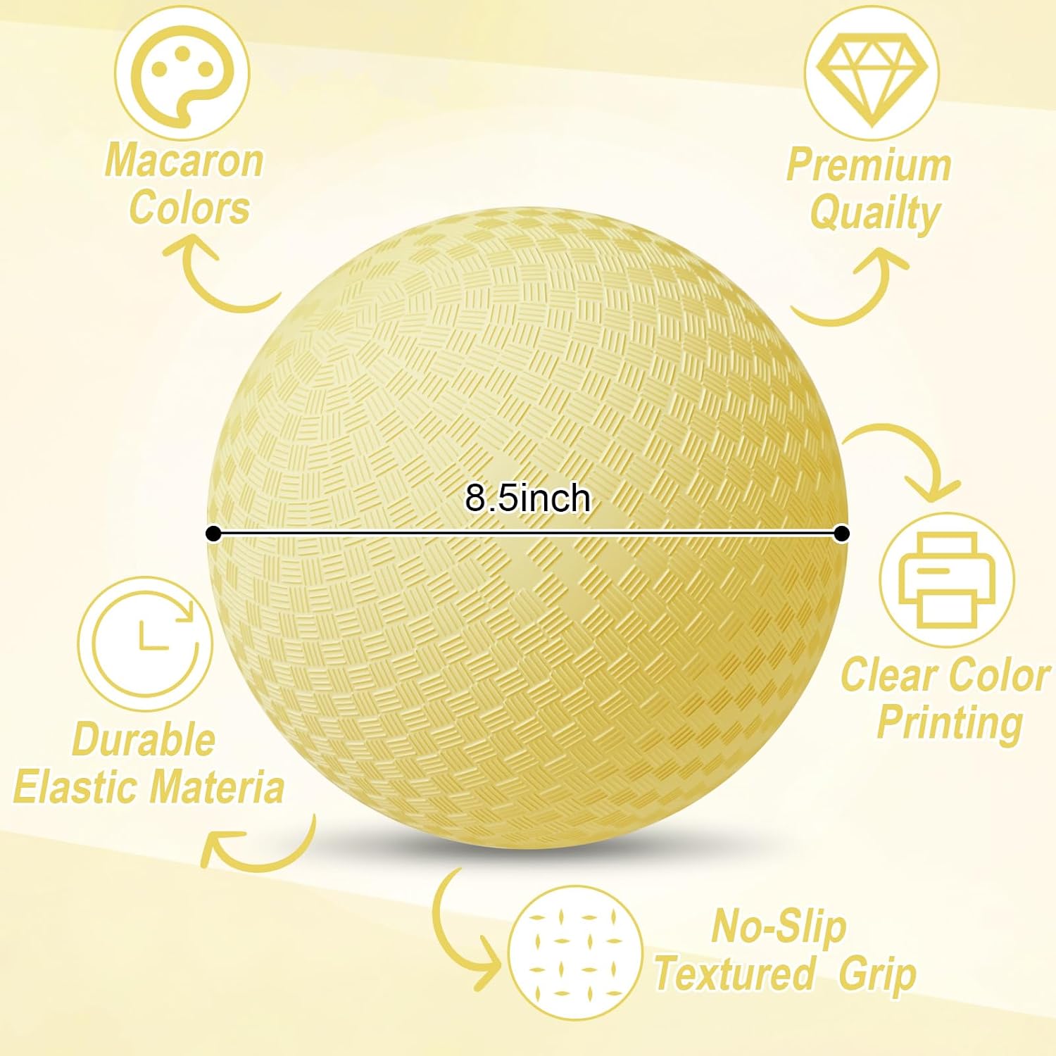 VioraWhite 6 Pcs Macaron Playground Balls 8. 5 Inch Pastel Color Rubber Bouncy Balls for Kids Inflatable Colored Dodgeball Kickball Handball for School Backyard Beach Indoor Outdoor Games (Yellow)