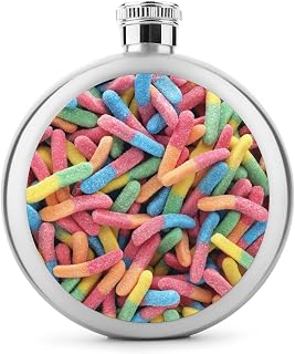 Sour Gummy Worms Stainless Steel Flask,Leak-Proof, Food-Grade, Portable for Whiskey, Vodka And Drinks