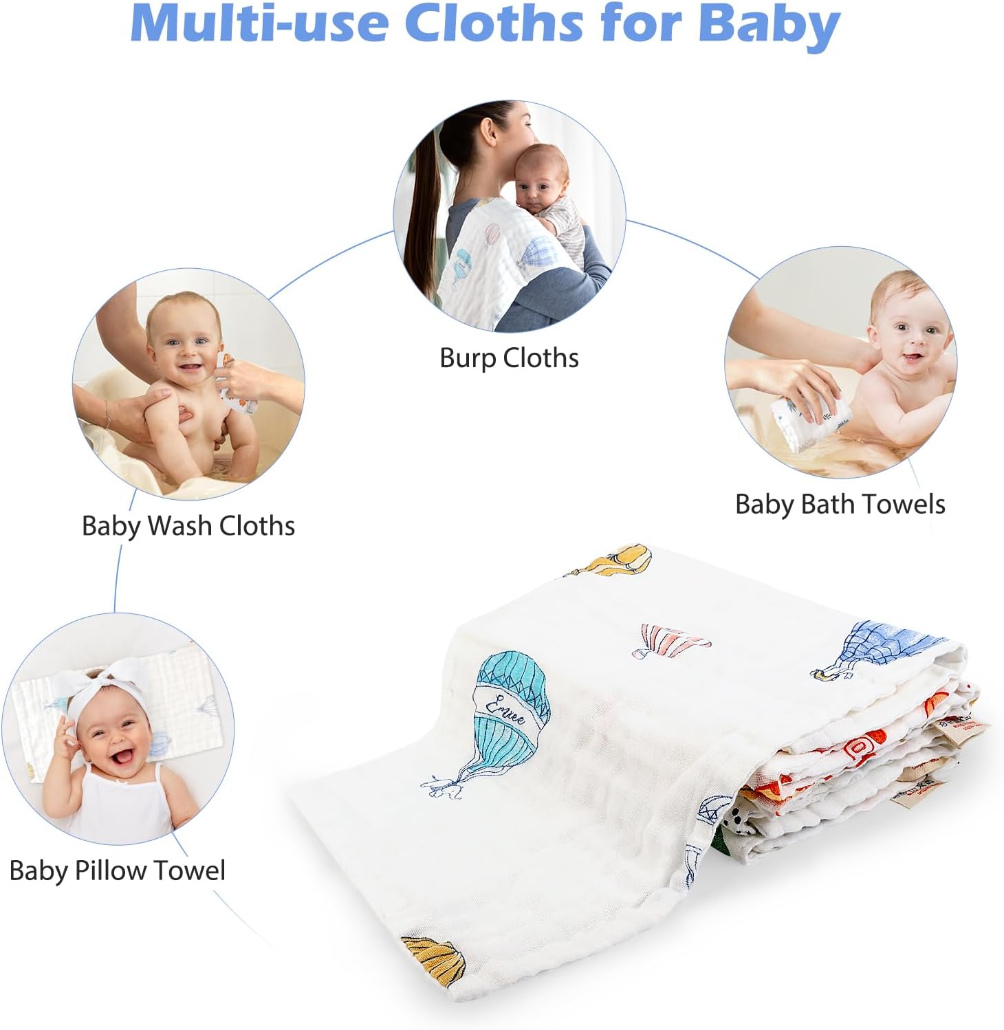 Maliton Muslin Burp Cloths for Baby Girl 6 Pack Large 20''x10'' 100% Cotton Burp Rags Absorbent and Soft 6 Layers Muslin Cloth Baby Boy Newborn Essentials Must Haves(Fairy Tale, Pack of 6) - Image 8