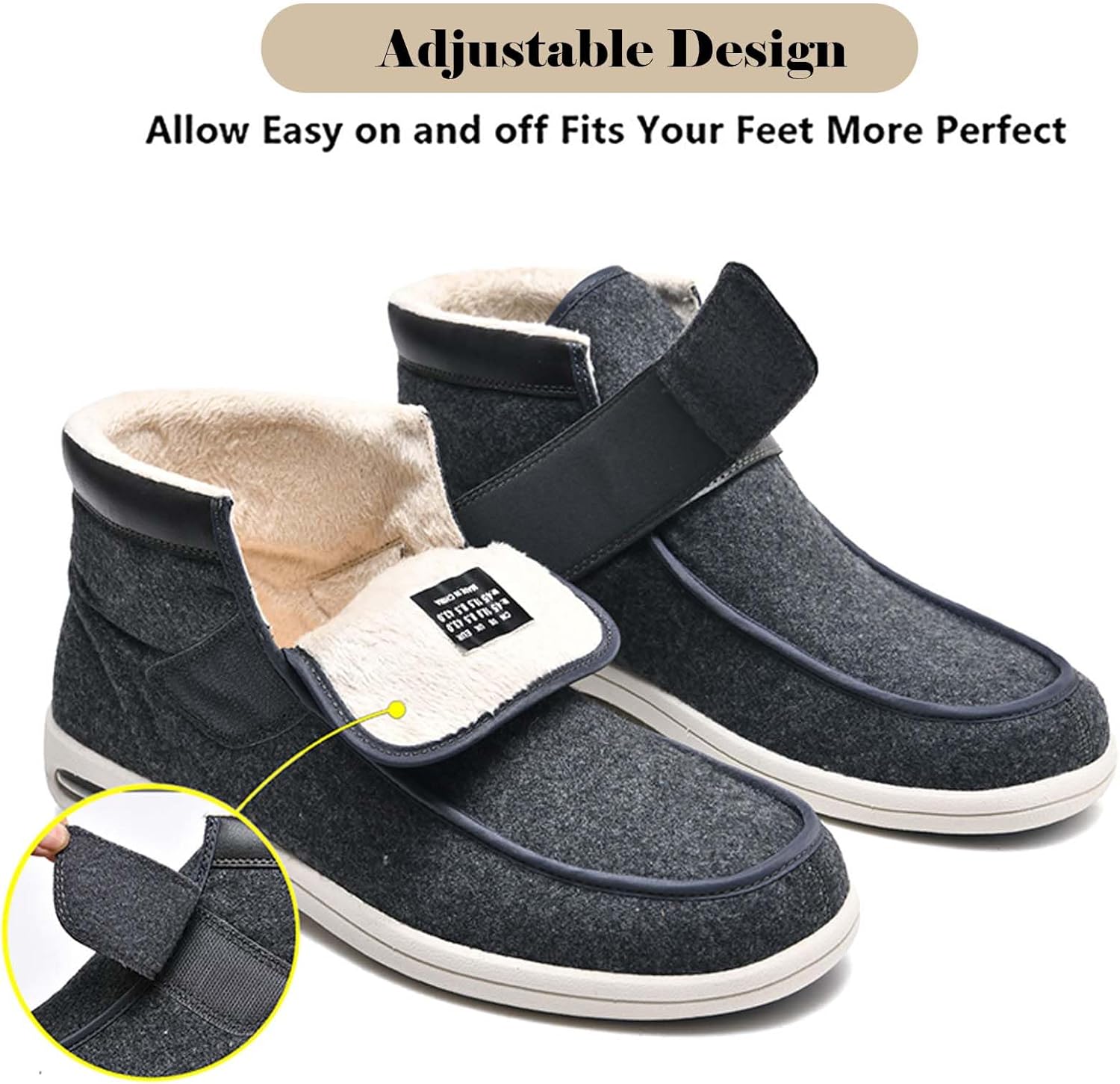 Diabetic Shoes Width Shoe for Elderly Women,Warm Wool Boots Casual Orthopedics Wide Feet Swollen Shoes Thumb Eversion Adjust Diabetic Walking Shoes Men 8/Women 9
