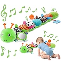Vista 13 de Sumobaby Juguetes musicales para bebés, oruga de peluche con mordedor, arrugado multisensorial, sonajero y texturas, para el tiempo boca abajo