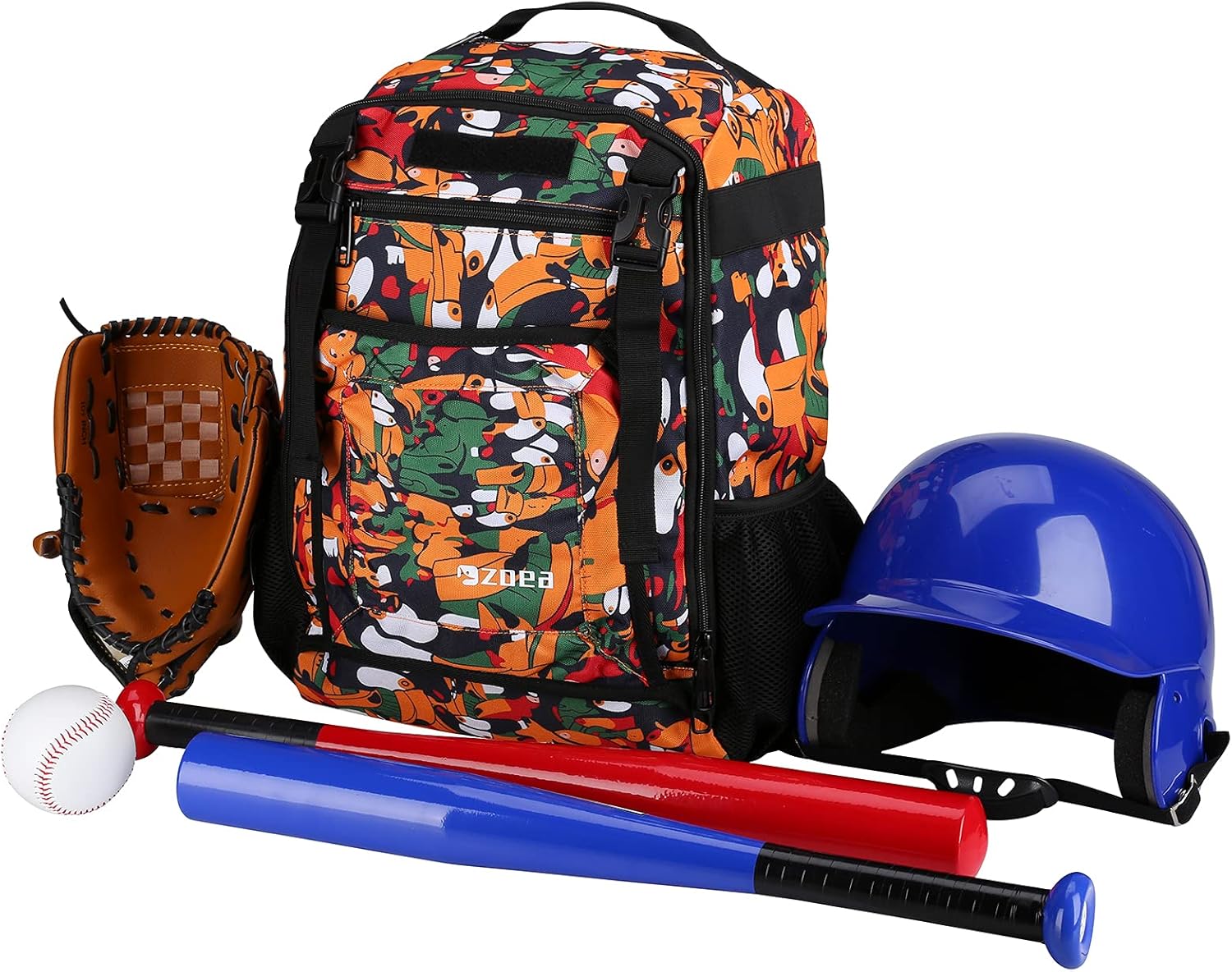 ZOEA Baseball Bat Bag Backpack, T-Ball & Softball Equipment & Gear for Youth, Large Capacity Holds 2 Bats, Helmet, Gloves, Cleats, Helmet Holder and Includes Fence Hook (Orange) : Sports & Outdoors