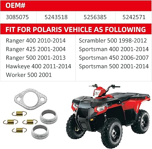Miniatura 2 de Junta de silenciador de escape Kit de reconstrucción de resorte para Polaris 01-14 Sportsman 400 450 500 Ranger 400 425 500 Scrambler 500 Hawkeye