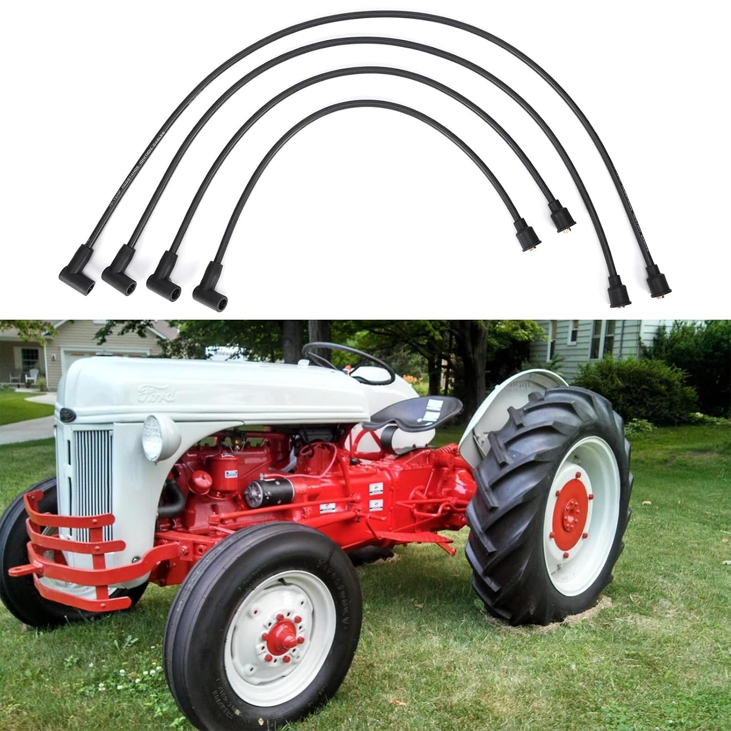 9N12259A 4 Cylinder Spark Plug Wire Set Compatible with Ford 2N 9N 8N Tractor, with Front Mount Distributors, Replaces 9N12287B, 9N12259B, 9N12287A