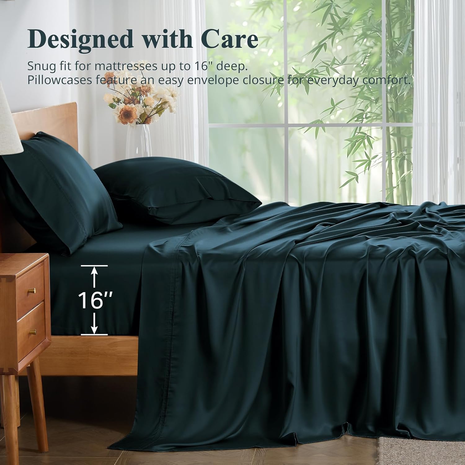 King Size Sheet Set, Viscose Bamboo Sheets for Bed Set 4pcs, 100% Viscose Derived from Bamboo, Hotel Luxury Silky & Cooling for Hot Sleepers, Deep Pocket Up to 17", Navy Blue