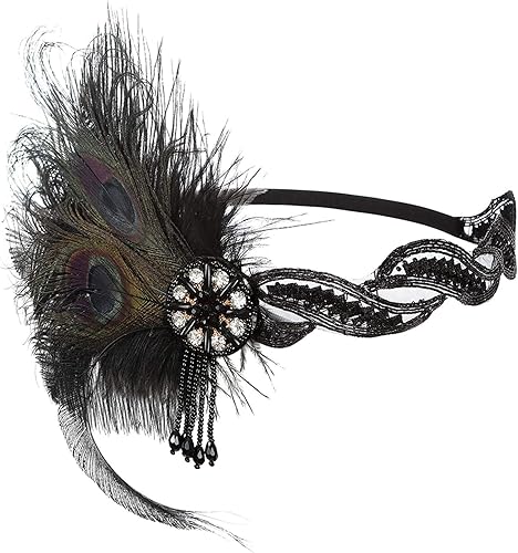 Miniatura 5 de Rugiente Art Deco 1920s Flapper Tocado de Plumas Rugientes Años 20 Gran Gatsby Diadema para Mujeres Tocado de los Años 1920