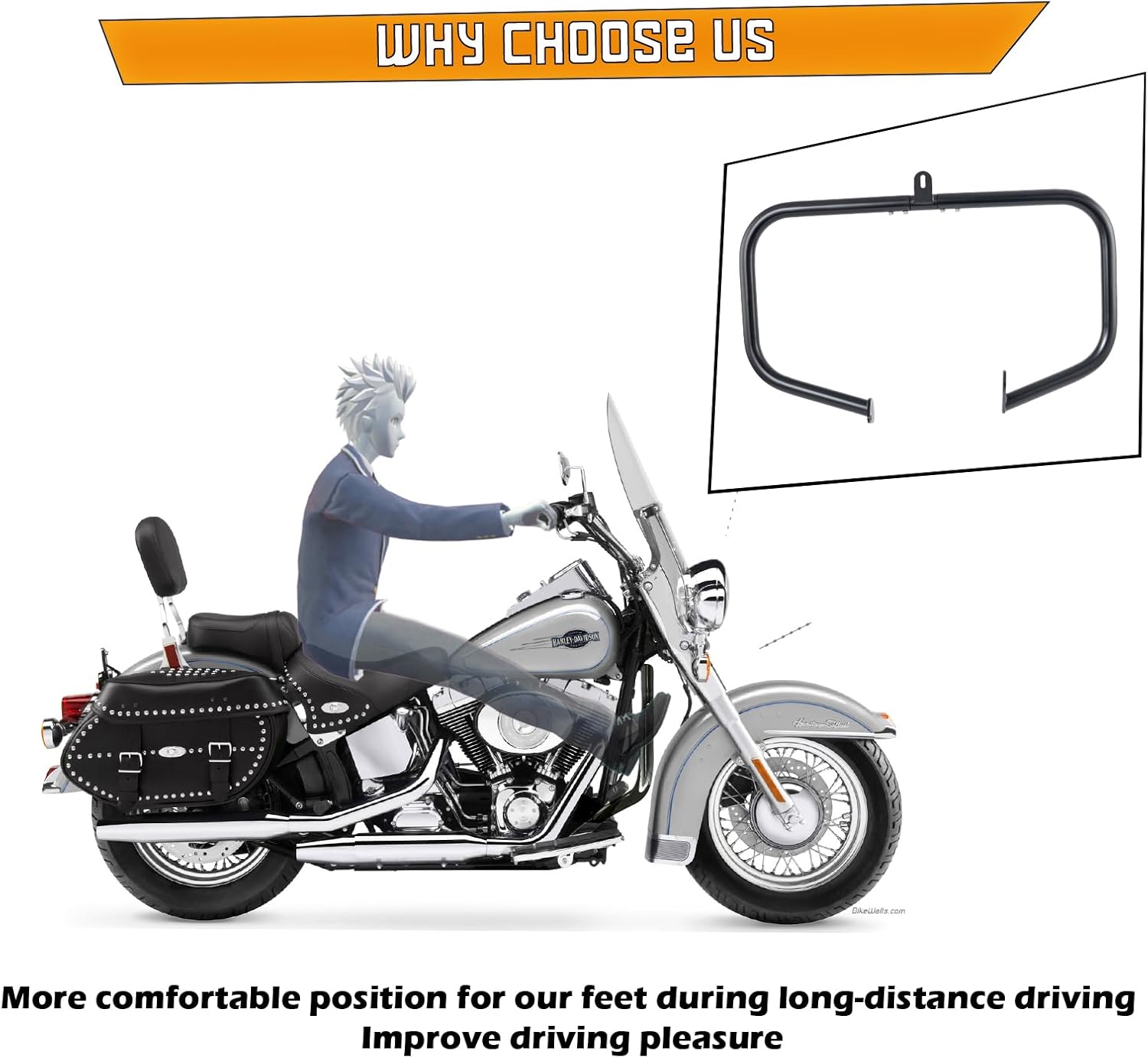 Kinglemc Crash Bar Engine Guard Highway Bar for Harley Softail Classic Nostalgia Springer 1987-1999 (Black)