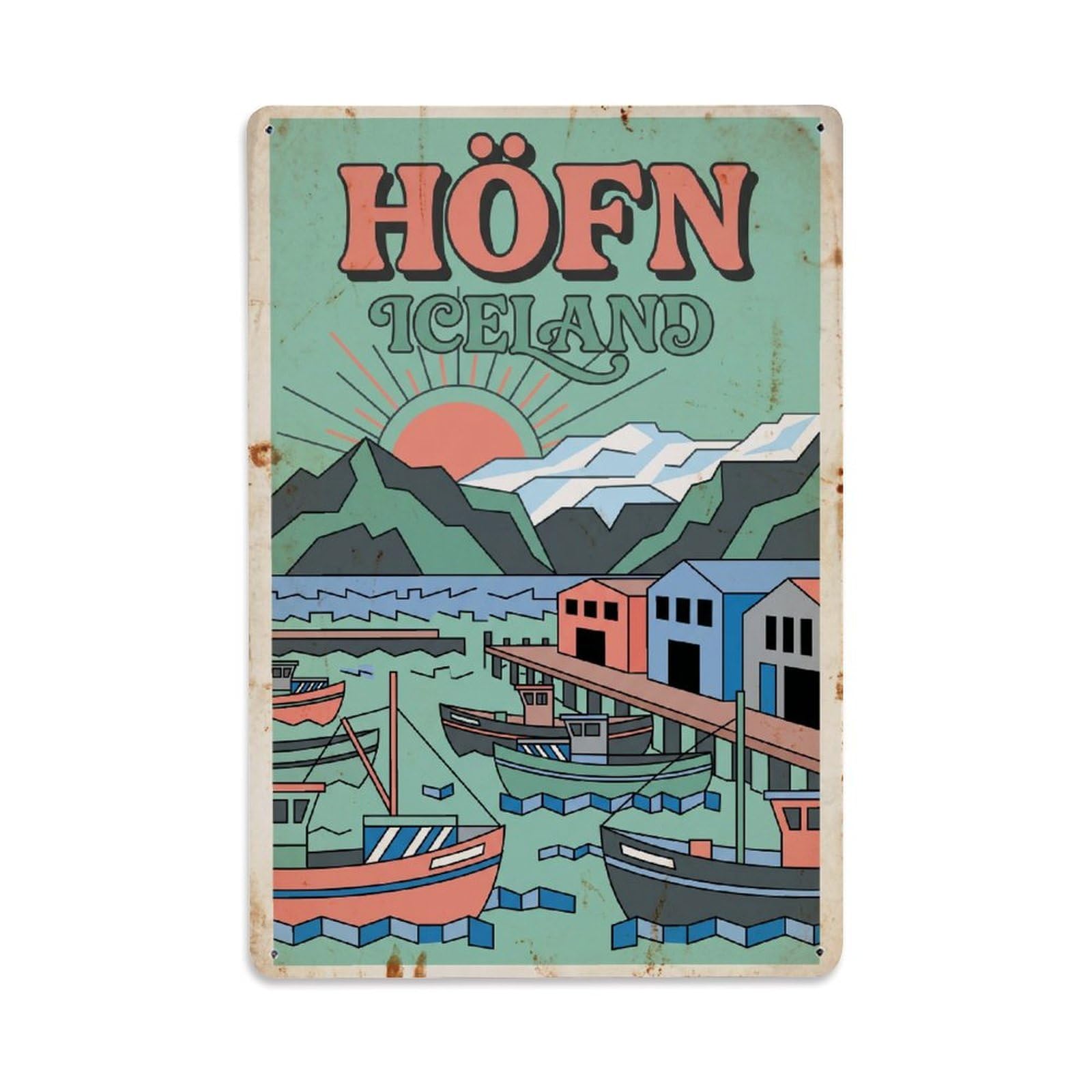 Gead 8X12inch Style Vintage Travel Hofn Iceland Harbor Metal Tin Sign