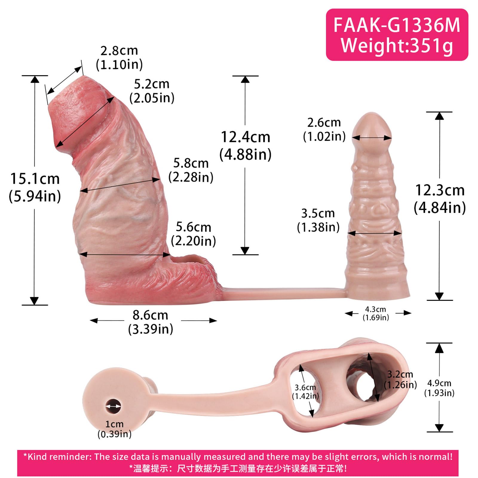Realistische Penishülle mit Analplug und Hodenring,Penis Sleeve für Penisvergrößerung Silikon Penismanschetten Penisvergrößerungshülle Sexspielzeug für Männer ，M