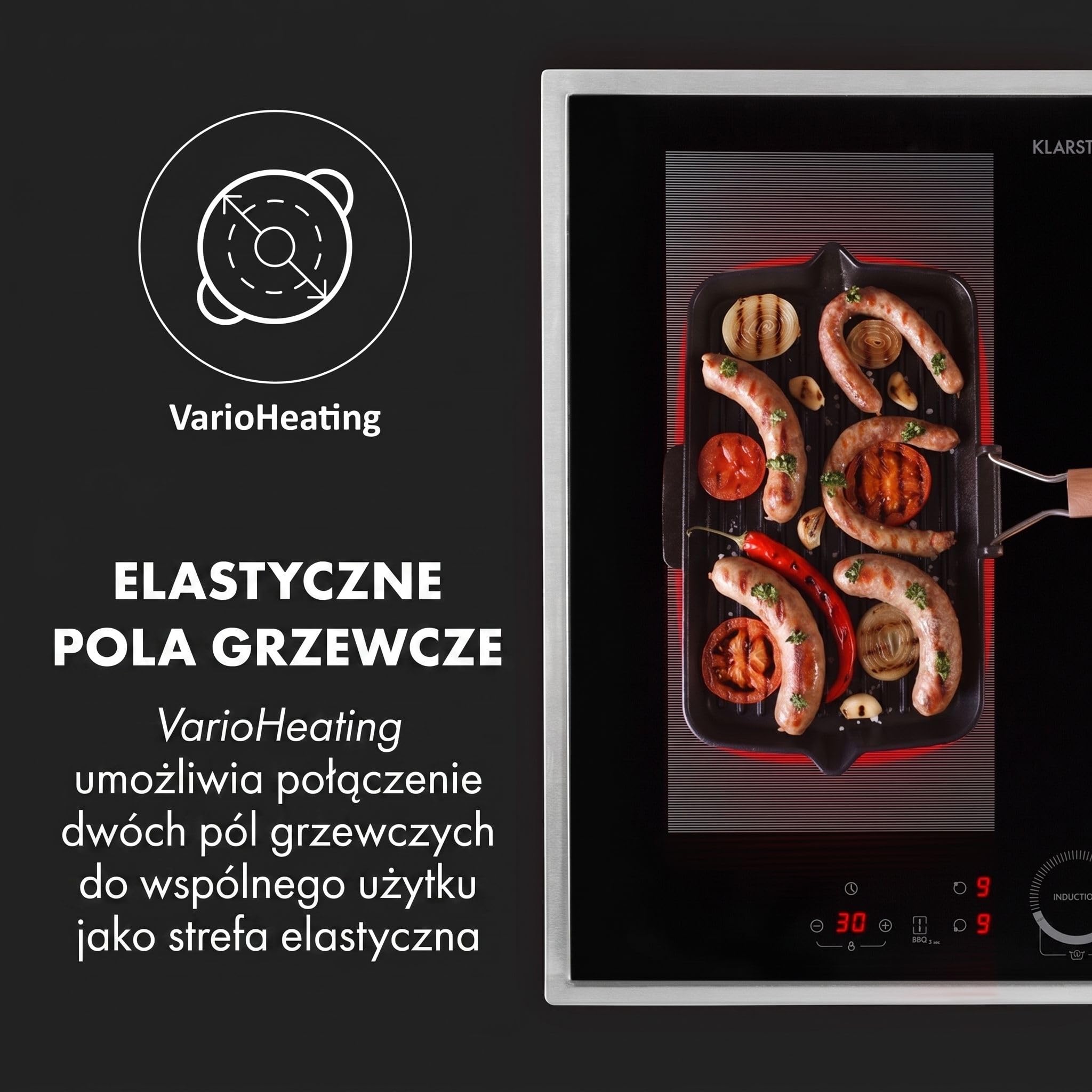Klarstein Delicatessa Prime 60 Flex płyta indukcyjna - 60cm, 4-strefowa płyta do zabudowy, 7000W ThermoBoost, sterowanie dotykowe, timer i blokada rodzicielska, czarne szkło ceramiczne