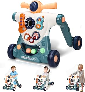 Kirumie 6 in 1 Learning Walker for Babies, Sit to Stand Baby Walker, Multiple Baby Activity Center with Music and Lights, Adjustable Push Walkers for Babies Boys Girls Toddlers Over 9 Months