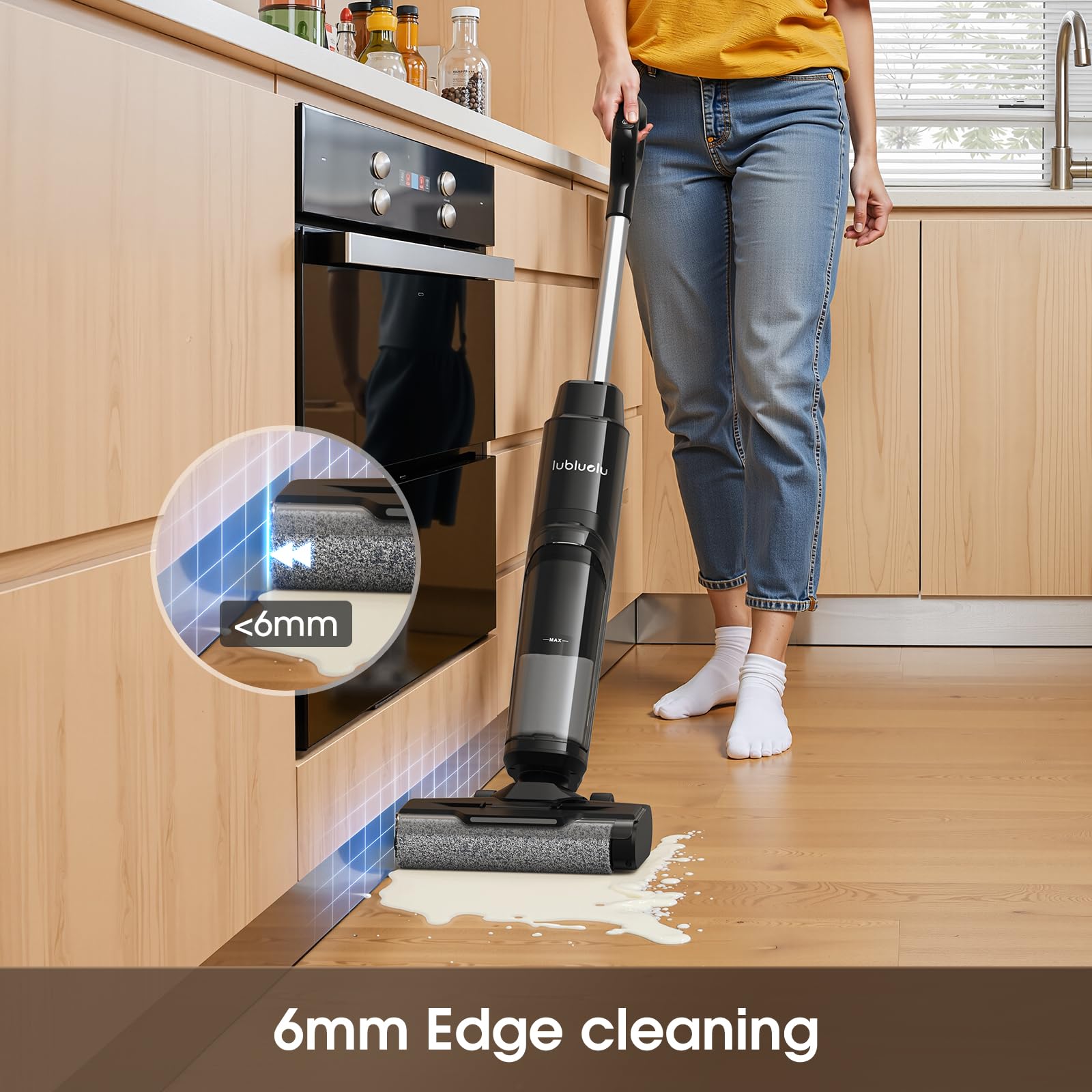 Lubluelu 3-in-1 Cordless Floor Washer, Super Suction, Wet & Dry Dual Use, One-Click Self-Cleaning, HEPA Filtration, Smart Voice Reminder, 6mm Edge Cleaning, Ideal for Home Cleaning,