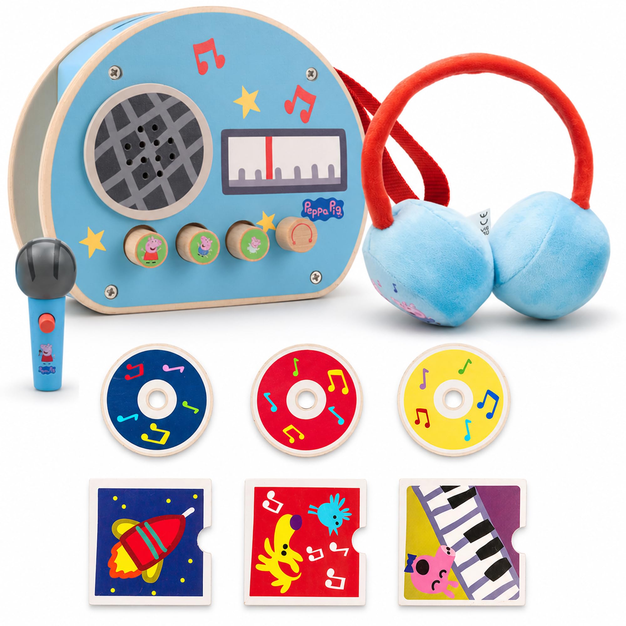 Peppa Pig Mini Music Player Toy Set – 9 Piece Kids Musical Role Play Kit with Radio, Headphones & Microphone, Pretend Play Sound Toy for Toddlers Age 2+, Gift for Boys & Girls