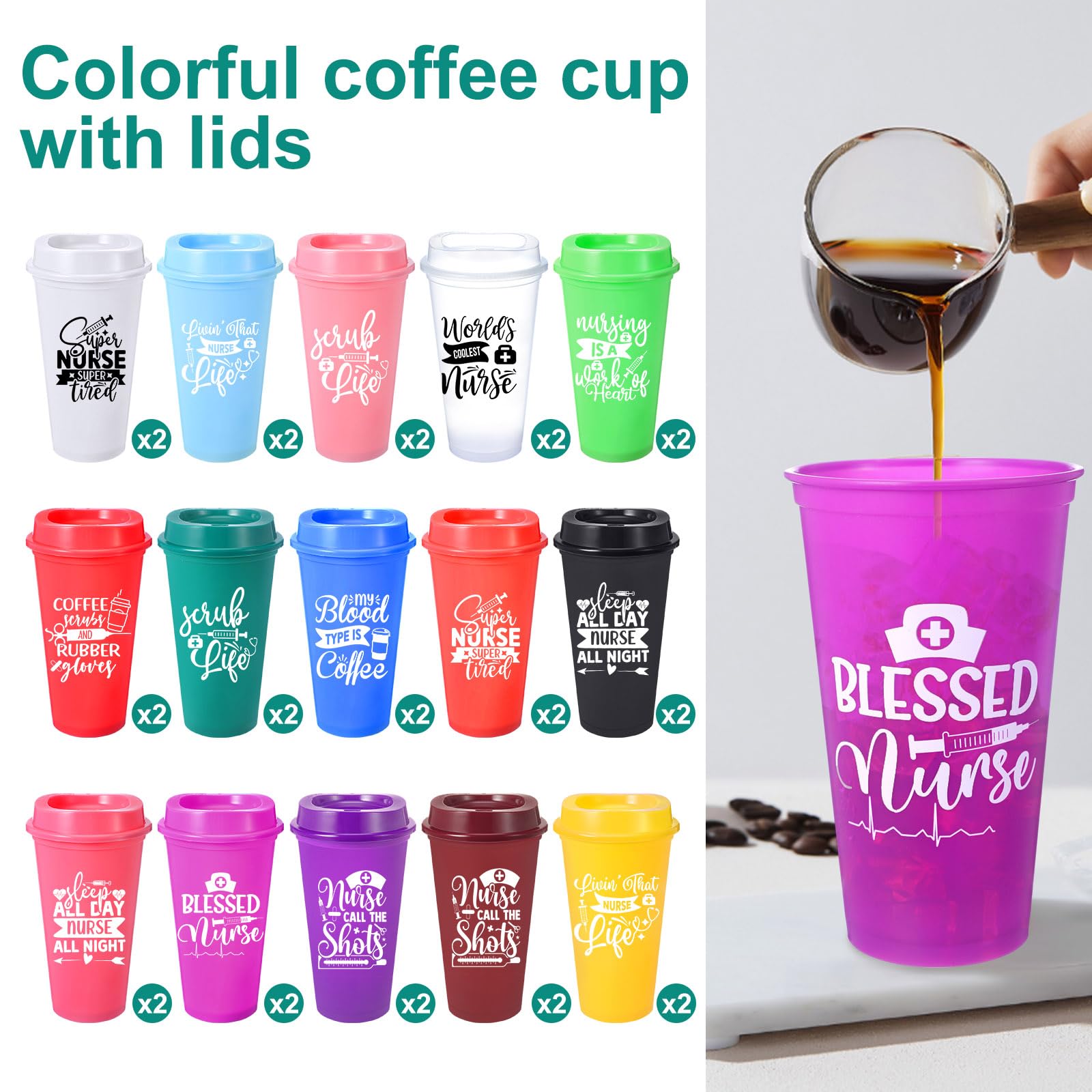 Amazon.com | Jinei 30 Pack Nurse Appreciation Gifts 16 oz Plastic Tumblers  Bulk Thank You Coffee Cups Reusable Water Bottle with Cards and Bags for  Nurse Women Holiday Gifts(Artistic,Vibrant): Tumblers & Water
