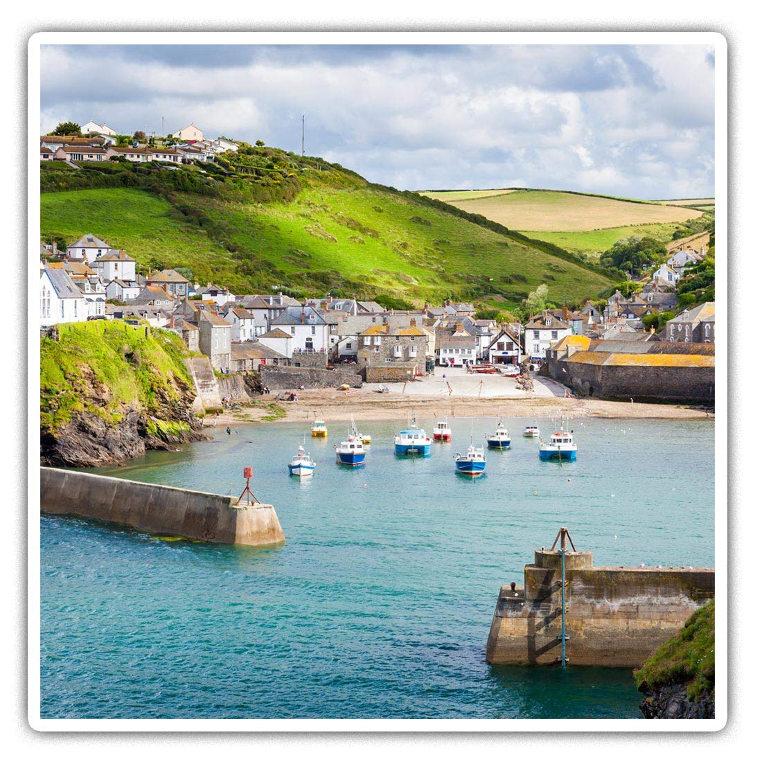 Destination Vinyl Ltd Multi 2 X 7.5Cm Square Vinyl Stickers - Port Isaac Cornwall England Uk Decals 46159