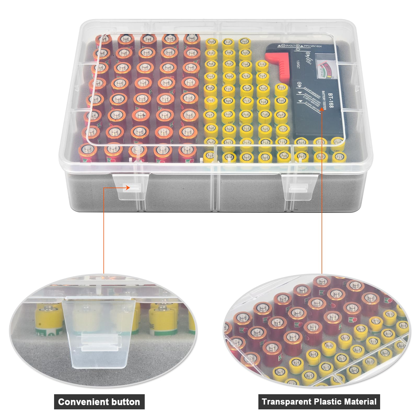 Casmilee Batterie Aufbewahrungsbox, Batteriebox Hält 40 AA & 50 AAA Batterien Mit Batterietester, Batterie Box Organizer Aufbewahrung aus Kunststoff, Batteriekasten, Akku Tasche (Nur Box)