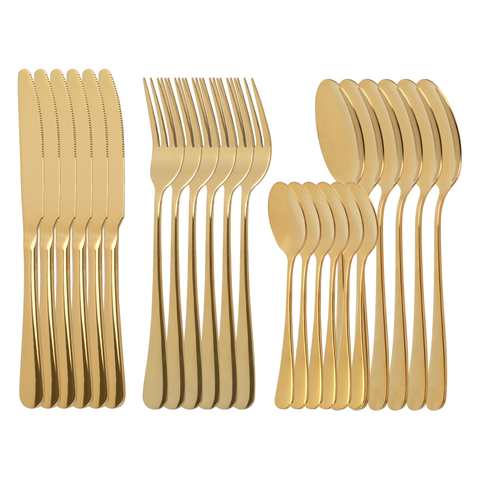 24 Piece Gold Cutlery Set, Luxury Stainless Steel Flatware Set,Tableware Silverware Set for 6 with Spoon Knife and Fork Set Service,Dishwasher Safe/Easy Clean/Mirror Polished/Heavy Duty