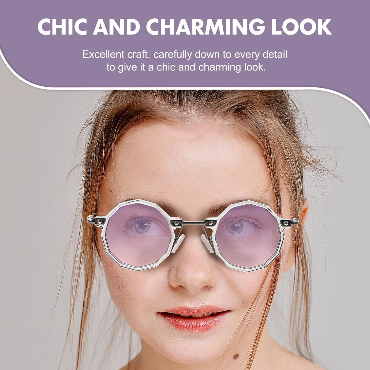 Vintage Sunglasses for Women Party Photo Prop Fashion Eyewear Gray Frame and Purple Gray Lenses
