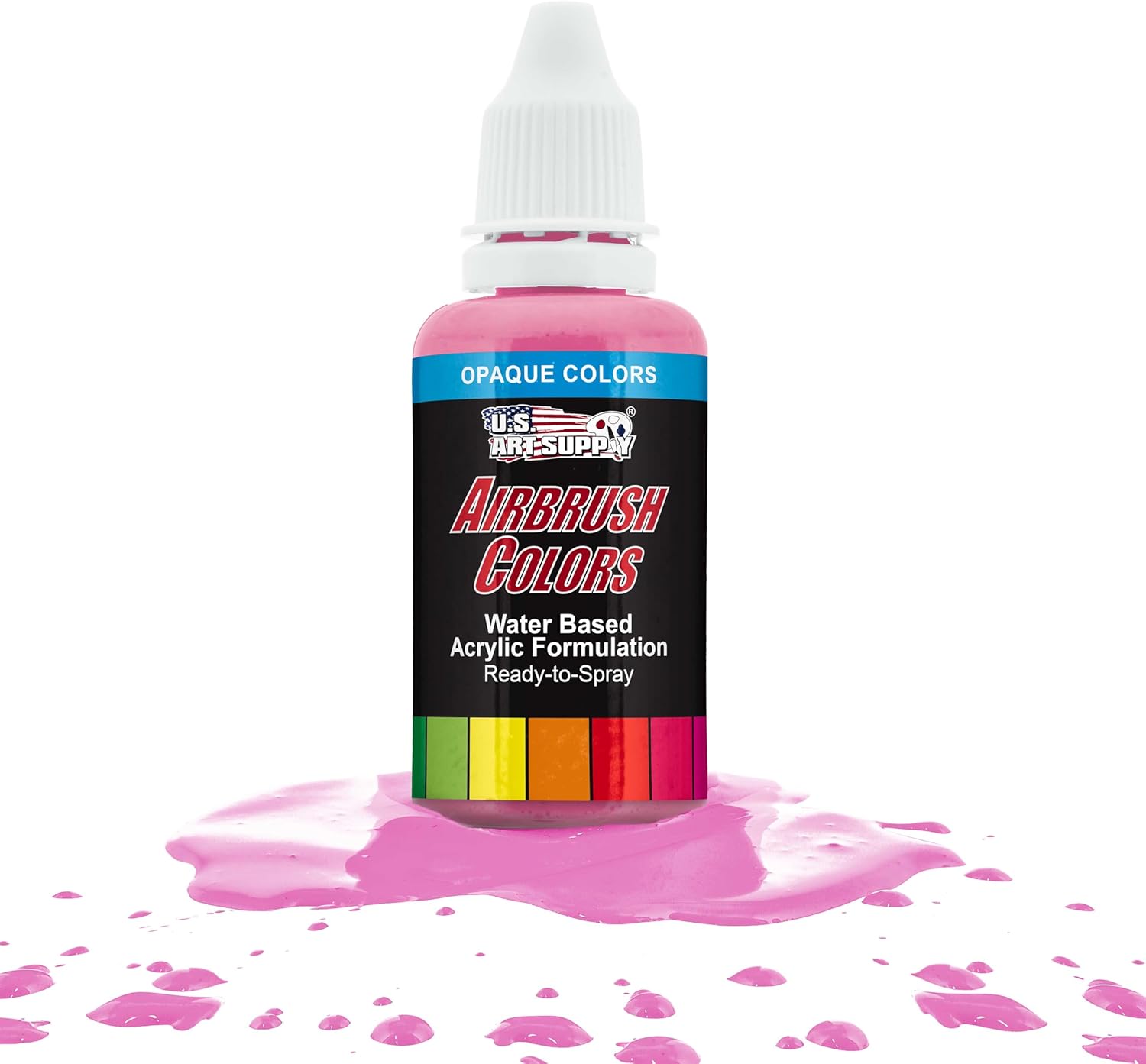 U.S. Art Supply Ready to Spray Opaque Pure Pink Acrylic Airbrush Paint - 1oz Bottle, Professional Grade Non-Toxic Water-Based Colors for Vibrant & Permanent Results