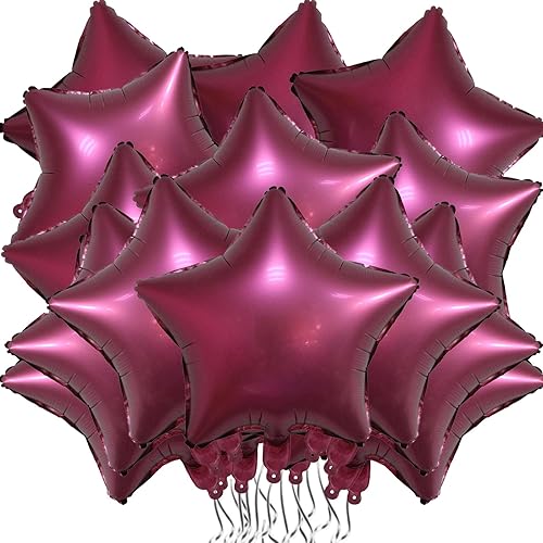 30 globos metálicos de 18 pulgadas con forma de estrella, globos de color rojo vino, globos en forma de estrella, globos de helio Mylar para