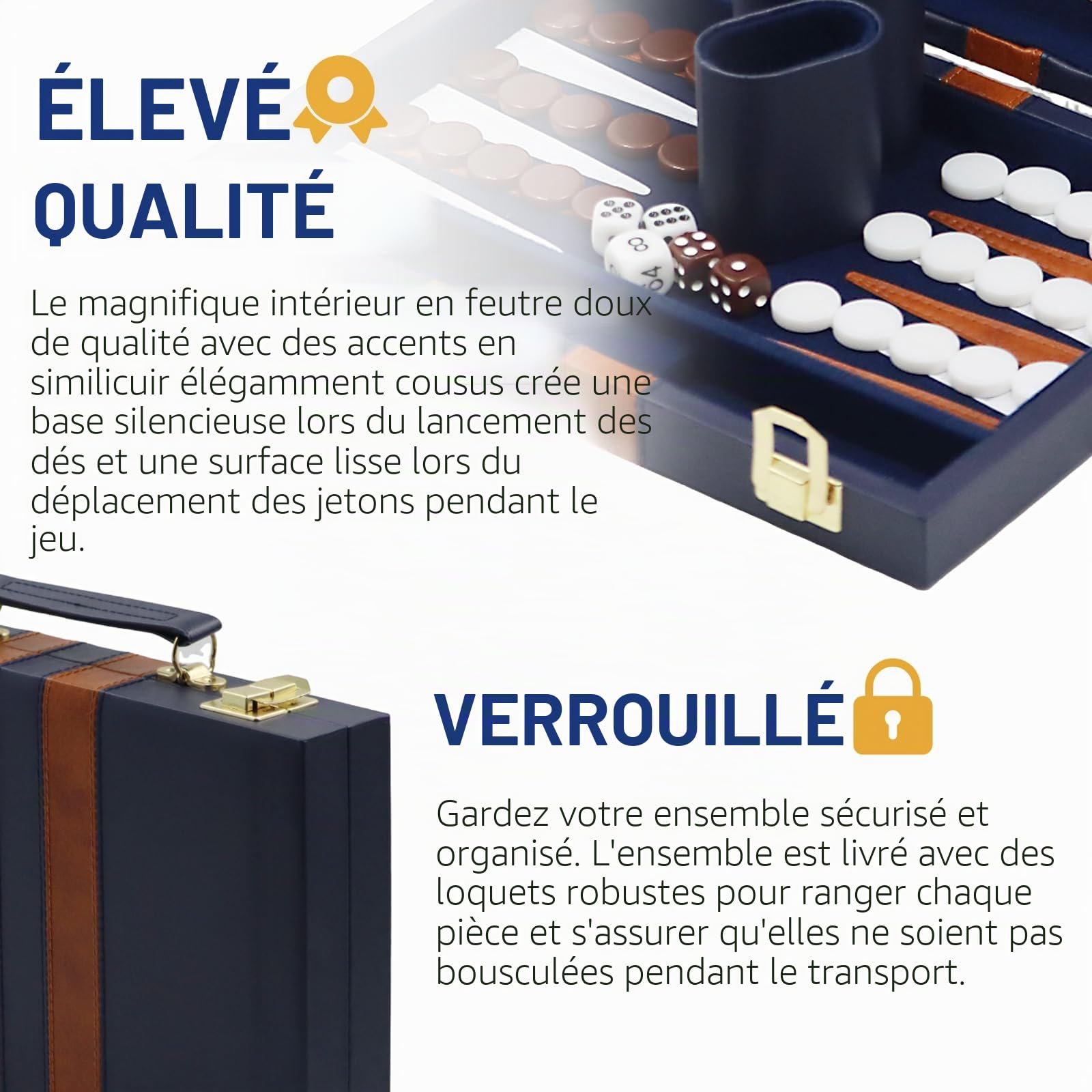 Jeu de Backgammon en Bois avec Étui en Cuir de Qualité Supérieure et Kit de Backgammon de Voyage Portable (Bleu) - Pour 2 Joueurs à partir de 8 ans