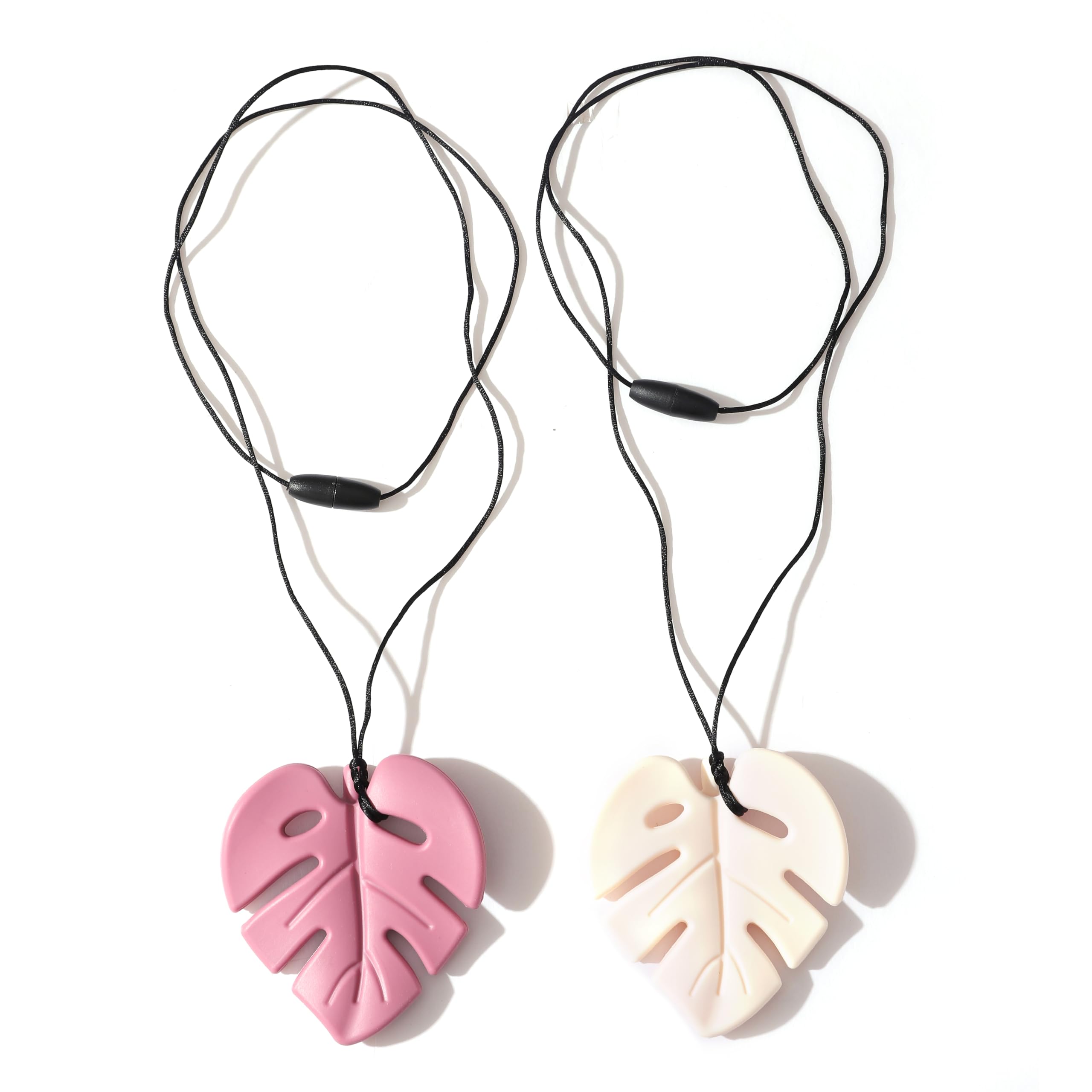Jissoo 2Pcs Leaf Silicone Necklaces - Emotional Calming Supplies,Silicone Sensory Necklaces,Pink White Leaf Necklace,Reduce Fidgeting Anxiety Necklace (Pink White)